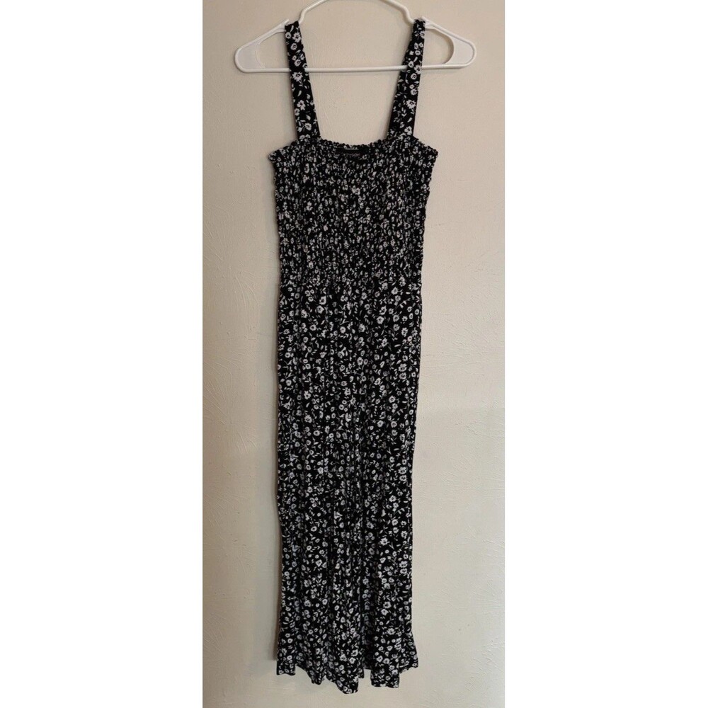 Grayson‎ Jumpsuit Small Black White Floral Flowers Sleeveless Ruched Boho Hippie